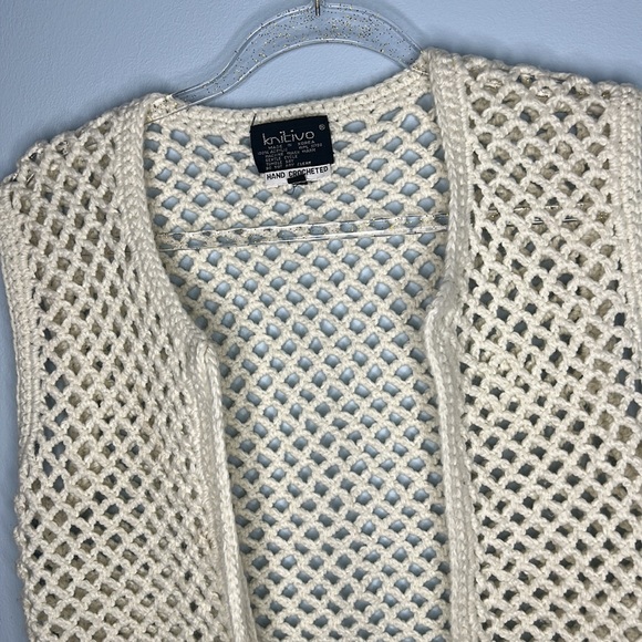 Hand Crocheted Open Front Pocket Vest Knitiva Size M - Picture 7 of 9